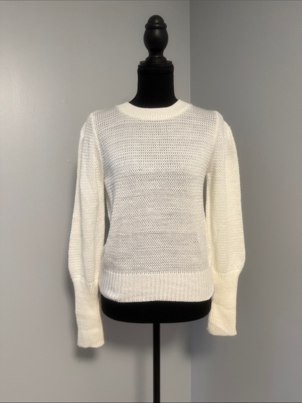Express White Open-Knit Crewneck Sweater